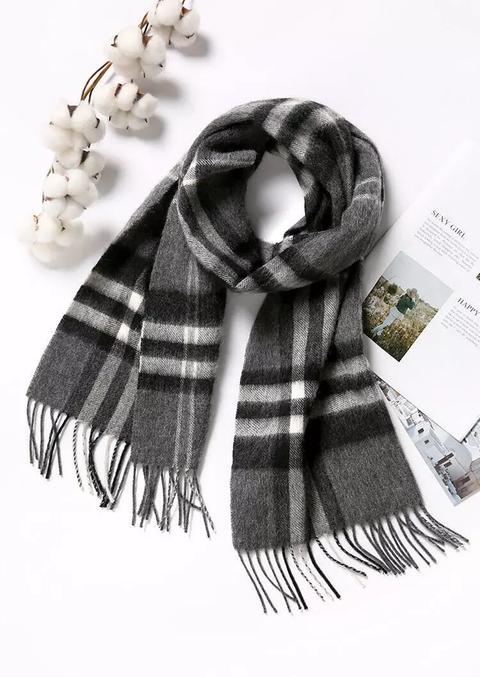 Feelily Classic Gray Plaid Tartan Tassel Pashmina Scarf With Gift Bag