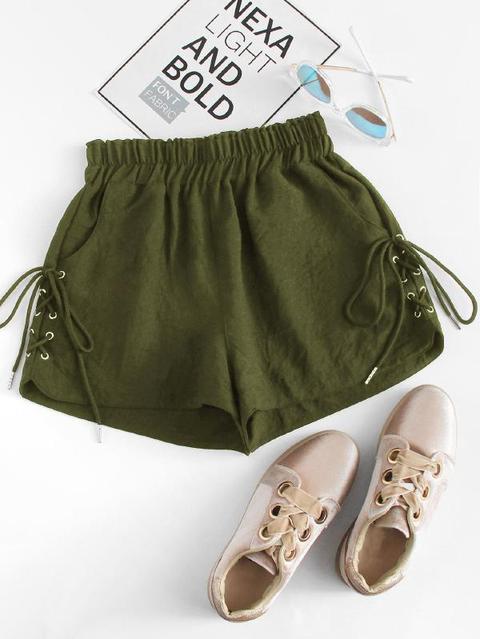 Shorts Con Ojal Con Cordón Lateral