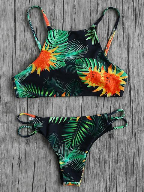 Sets De Bikini Con Abertura Con Estampado Tropical