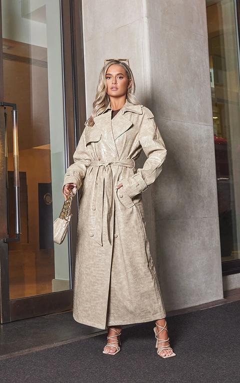 Cream Croc Pu Trench Coat