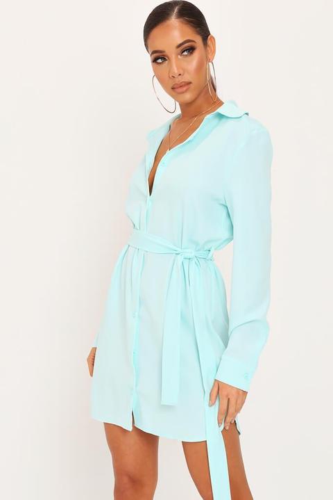 Mint Tie Waist Shirt Dress