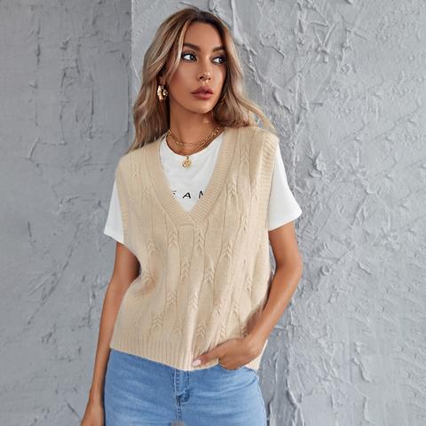 cable knit v neck vest