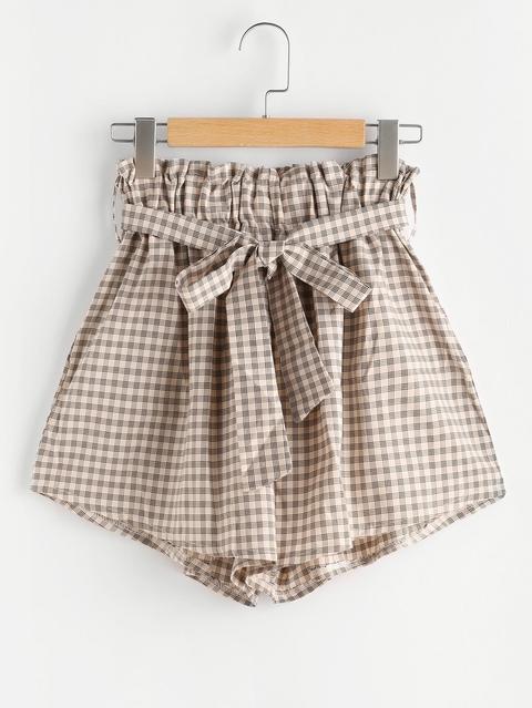 Gingham Print Shorts With Belt