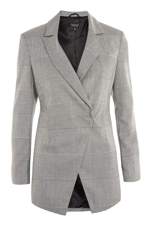 Womens Power Shoulder Checked Jacket - Monochrome, Monochrome