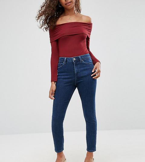 Asos Petite - Ridley - Jeans Skinny Vita Alta Lavaggio Clemence - Blu