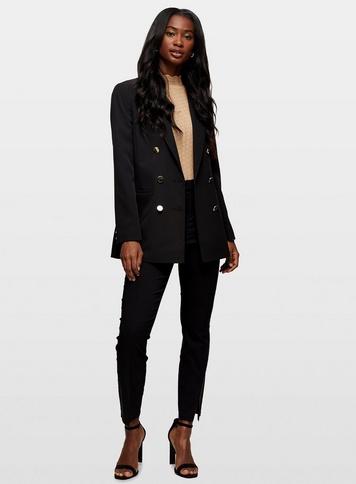 Womens Black Military Button Blazer, Black