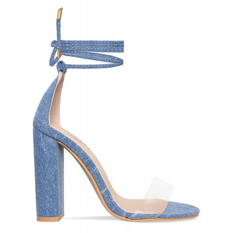 Harley Denim Clear Lace Up Block Heels