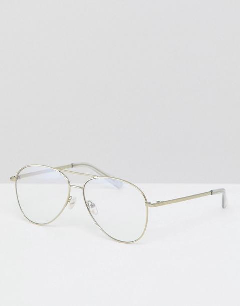 Quay Australia Still Standing Aviator Clear Lens Glasses In Gold With Blue Light Blocker