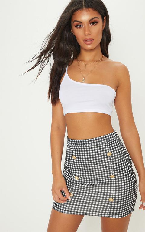 Black Gingham Check Button Detail Mini Skirt