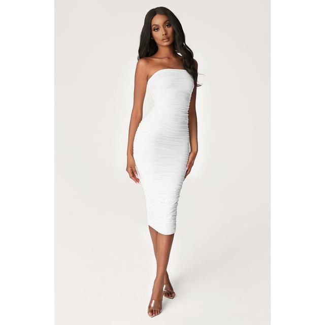 Ruched midi outlet dress white