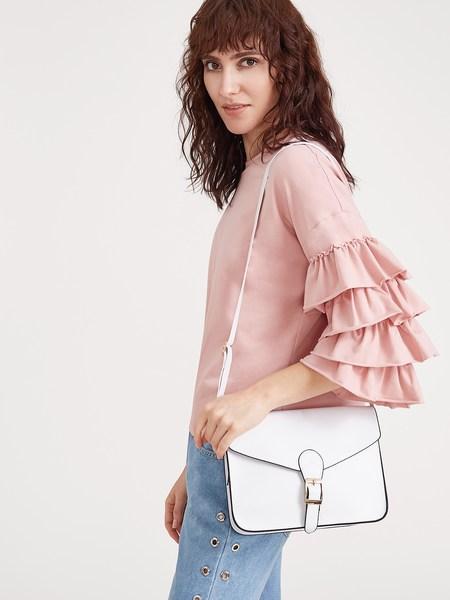 Bolso Messenger Con Solapa Y Diseño De Hebilla - Blanco