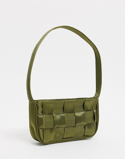 Asos Design 90s Ribbon Weave Shoulder Bag In Olive Green