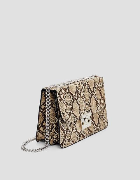 Borsa A Tracolla Effetto Serpente Beige