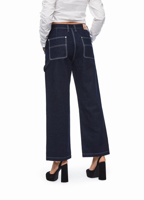raw denim utility wide leg jeans