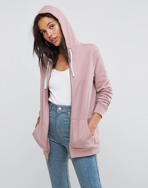 Sudadera Con Capucha Y Cremallera En Rosa Empolvado De Asos Design