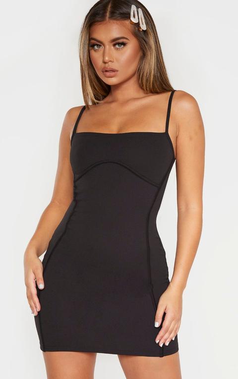 Black Strappy Binding Bust Detail Bodycon Dress