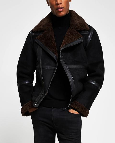 Black Shearling Biker Jacket