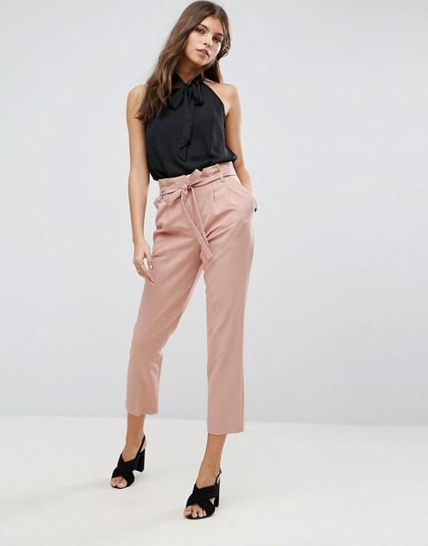 Miss Selfridge - Pantaloni A Vita Raccolta Con Cintura - Rosa