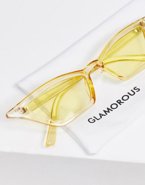 Glamorous Slim Cat Eye Sunglasses With Yellow Tinted Lens