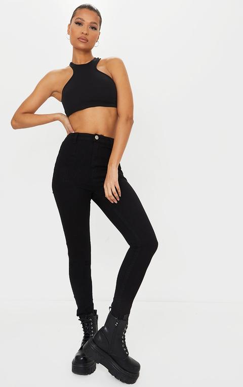 Jean Skinny Disco Noir Basique Taille Haute, Noir