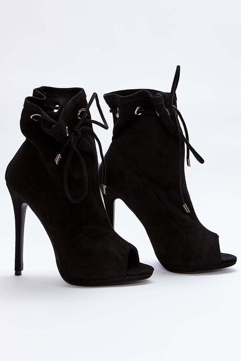 Black Boots - Sarah Ashcroft Black Faux Suede Paperbag Peeptoe Ankle Boots