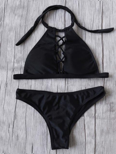 Set Bikini Halter Cruzado Negro