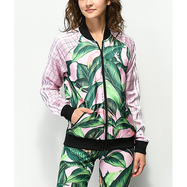 adidas palm leaf pink & green track jacket