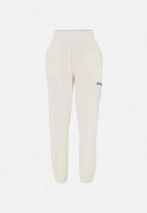 Cream Co Ord Rib Embroidered Spring Summer Joggers, Cream