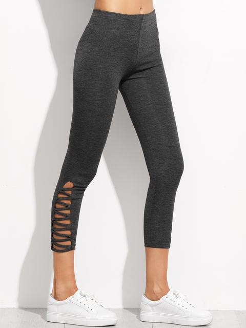 Leggings Con Orlo A Reticoli - Grigio Scuro