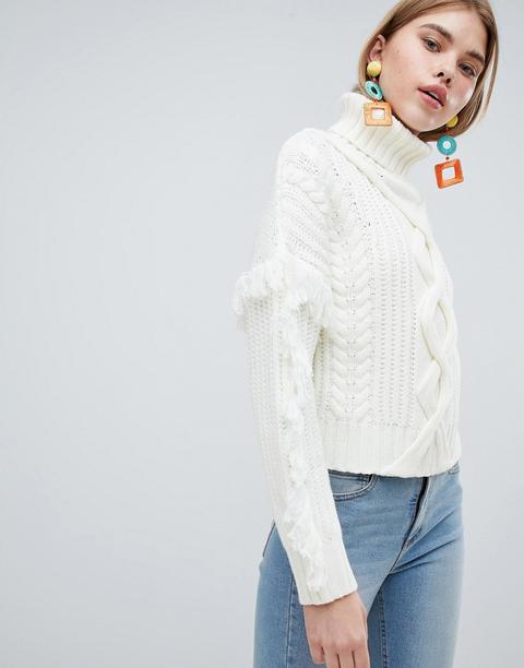 Urban Bliss - Maglione Dolcevita A Trecce Con Nappe - Crema