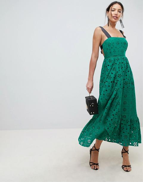 Asos Design - Vestito Lungo In Pizzo Premium Con Spalline A Contrasto - Multicolore