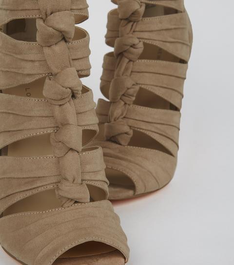 Brown Suedette Knotted Heels