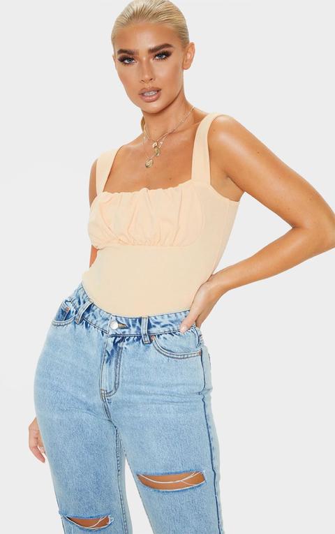 Fawn Crepe Ruched Detail Top