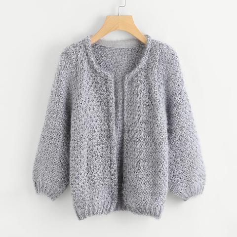 Abrigo Manga Larga Mohair-gris