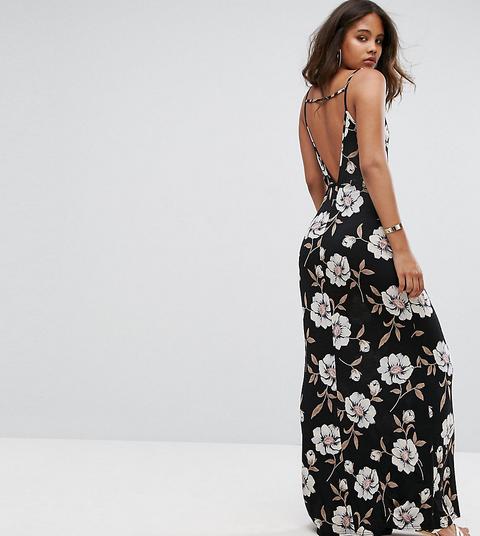 Asos Tall V Back Maxi Dress In Dark Floral - Floral