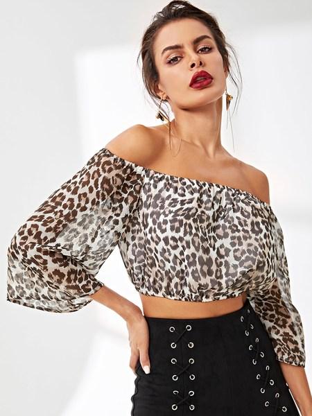 Top Bardot Con Stampa Leopardata