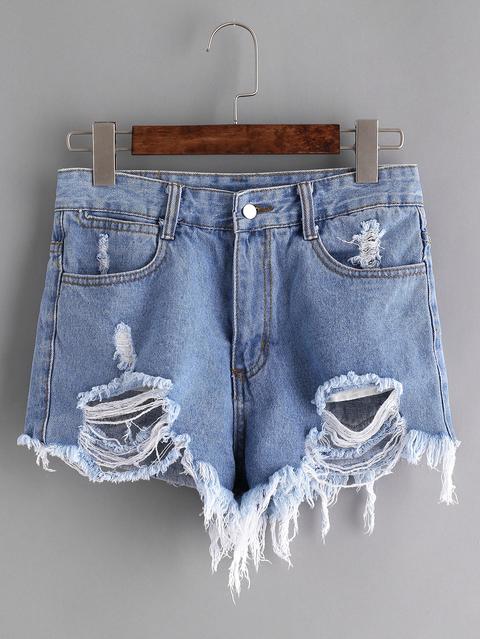 Shorts En Denim Rotos - Azul Claro