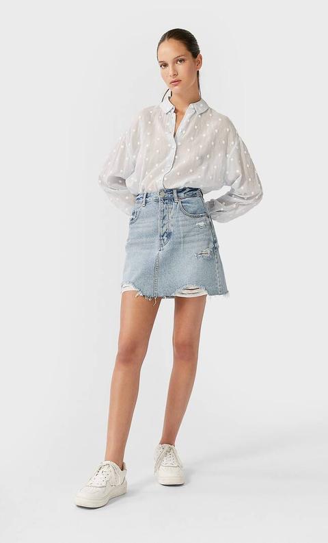 Stradivarius Chemise À Pois Brodés Femme Bleu Ciel S