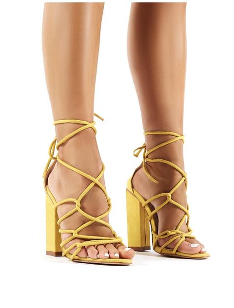 Camila Yellow Faux Suede Lace Up Block 