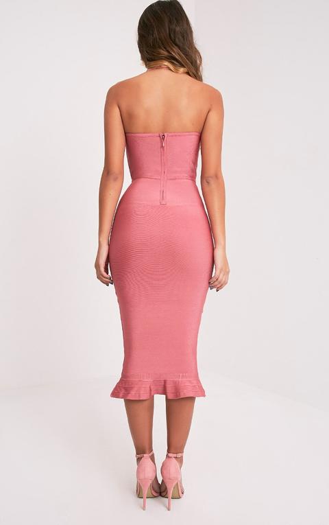 Roxina Rose Bandage Frill Hem Midi Dress