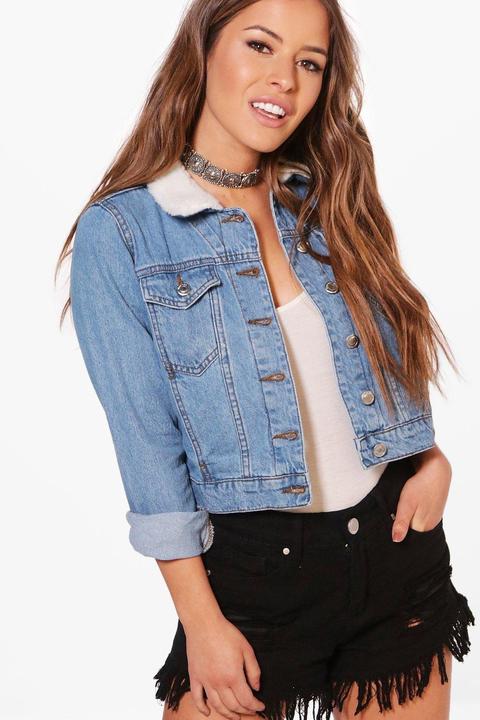 Petite Jasmin Borg Collar Denim Jacket