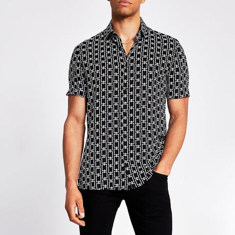 Black Chain Printed Slim Fit Shirt