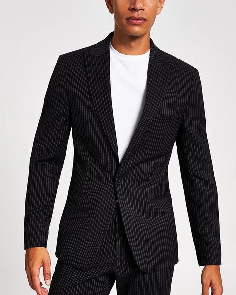 Navy Pinstripe Skinny Suit Jacket