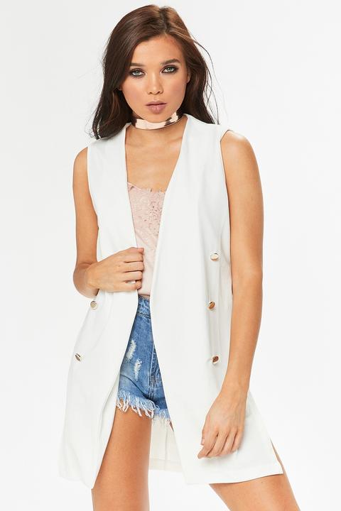 Tasha White Sleeveless Longline Blazer