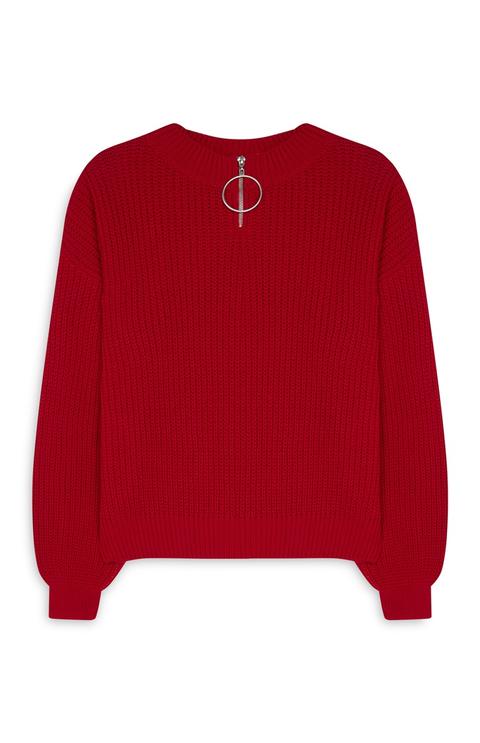 Red Knitted Zip Jumper