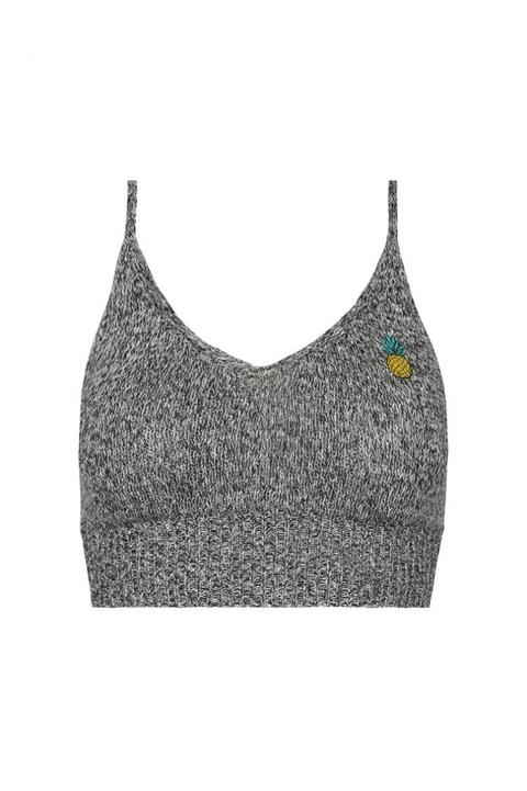 Top Corto Grigio In Maglia Con Patch