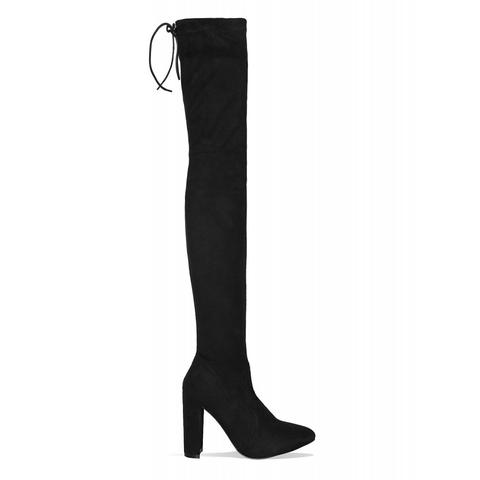 Lottie Black Suede Block Heel Thigh High Boots