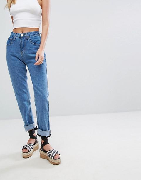 Boohoo - Mom Jeans Con Risvolto Sul Fondo - Blu