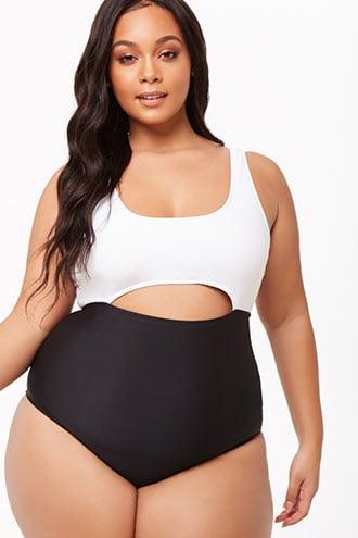 Forever 21 Plus Size Colorblock Cutout One-piece Swimsuit White/black