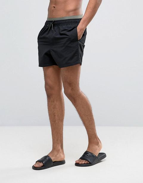 Asos - Pantaloncini Da Bagno Neri Con Elastico Doppio In Vita Corti - Nero